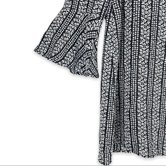 ASOS Goldie Janey Striped Leaf Printed Shift Dress With Bell Sleeves & Neck Tie - Picture 6 of 12